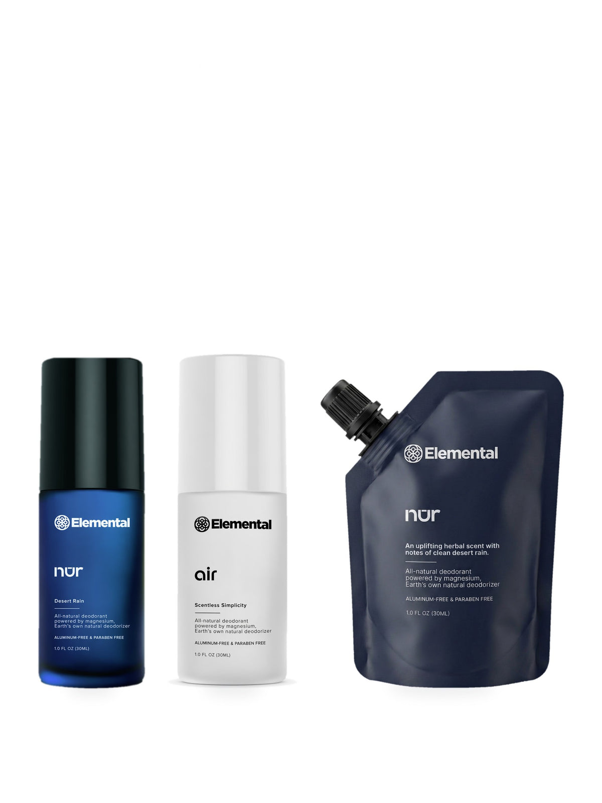 Gift Pack: NUR and Air refillable bottles with one biodegradable refill pouch