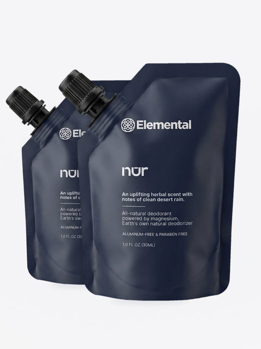 Two Elemental NUR natural deodorant refill pouches, 2-pack of magnesium-powered refills