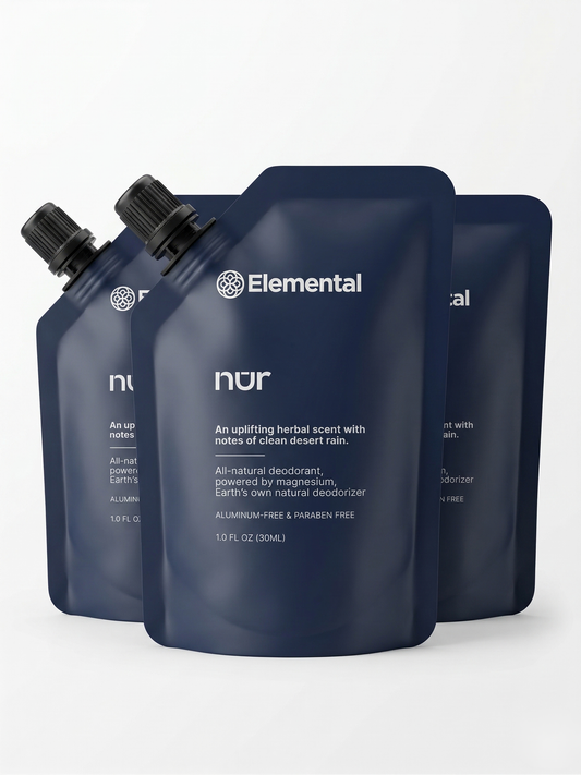Elemental NUR refill 3-pack — three natural deodorant refill pouches